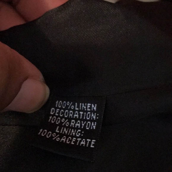 Linda Allard Ellen Tracy Black Embroidered Geometric  Linen Jacket - Picture 9 of 10